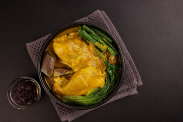 Chicken Kare Kare is Filipino Traditional Dish, Chicken in Peanut Sauce, Served with Bagoong.