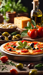 AI Generative illustration of a traditional Italian Pizza on a wooden table