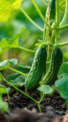 Close-up of a cucumber plant in a garden