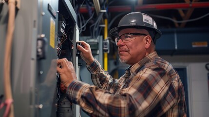 Electrician Inspecting a Circuit Breaker