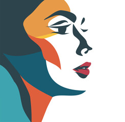 Vector portrait banner, close-up face portrait of a woman in profile. Vector illustration of a simple flat style.