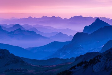 Fototapeta premium Misty Blue Mountain Layers at Sunrise