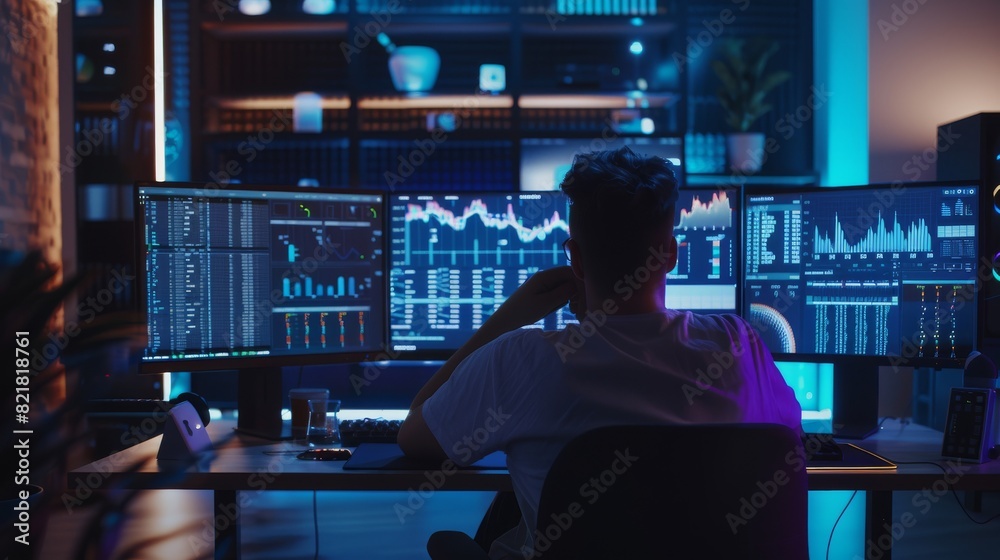 Poster graphs, charts, infographics, technical neural network data, and statistics are displayed on desktop