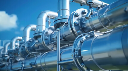 Obraz premium Industrial Factory equipment stainless tubes Food automation. generative ai
