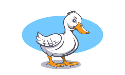 Vector cartoon white cute graphic duck. Domestic farm poultry. Sticker. White isolated background.