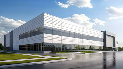 Modern office and large factory building with sky. generative ai