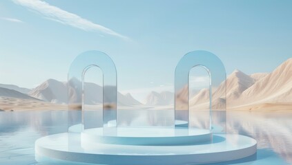 Fototapeta premium 3D podium on stage background, geometric shape for product display presentation. Minimal scene for mockup products, stage showcase, promotion display.