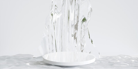 Podium on the water for product presentation. Natural beauty pedestal, relaxation and health, 3d illustration.