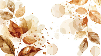 Watercolor brown leaves with golden circles for weddi