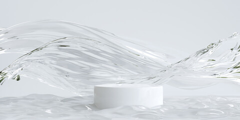 Podium on the water for product presentation. Natural beauty pedestal, relaxation and health, 3d illustration.