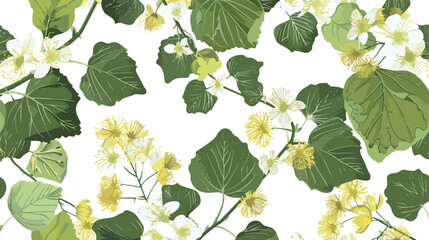 Natural seamless pattern with blooming linden flowers