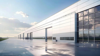 Modern office and large factory building with sky. generative ai