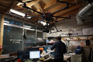Fototapeta premium Male engineer working in the drones lab