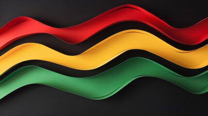Fototapeta premium A black background features three colorful wavy lines in red, green, and yellow.