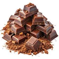 pile chopped milled chocolate on transparent bg