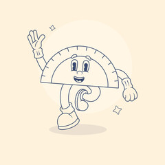 Outline Arc Ruller Retro Mascot Illustration