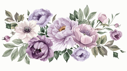 Watercolor floral bouquet pink purple white gentle fl