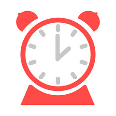 Red alarm clock in retro style on a white background