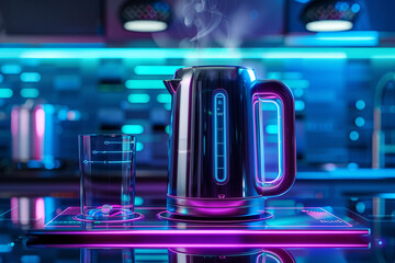 Obraz premium Smart Kettles Kettles that can be controlled remotely, futuristic background 