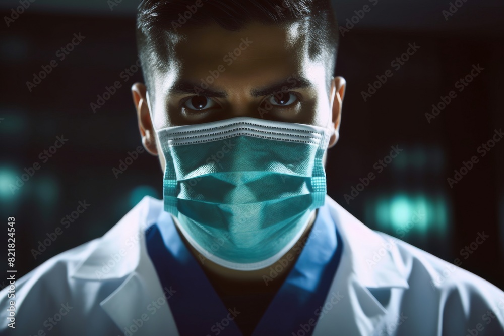 Sticker hispanic male doctor wearing surgical mask