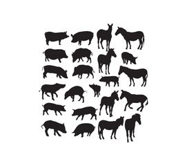 Pig and Zebra Silhouettes, art vector design