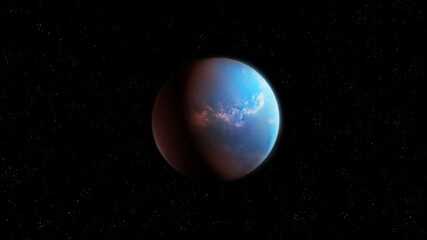 Extrasolar planet in space, realistic Super-Earth. An exoplanet with an ocean on the surface and oxygen in the atmosphere.