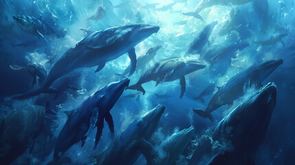 background of whales underwater
