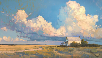 Rural House Under Vibrant Sky