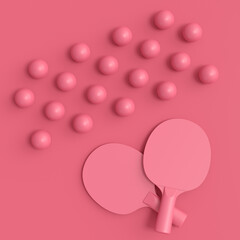 Pair of ping pong rackets for table tennis with ball on blue background