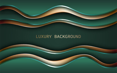 Elegant green and gold wavy layer. Luxury style. vector illustration