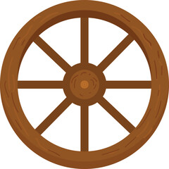 Obraz premium Detailed illustration of an oldfashioned wooden wagon wheel, isolated on a white background