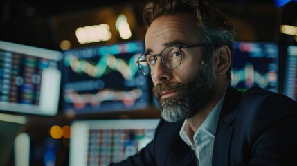 Fototapeta premium A portrait of an adult working in a company specializing in equity and share markets, communicating with clients, and working with corporate business partners.