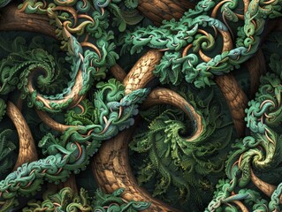 Obraz premium Seamless spiral shaped tree bush cross sections in a repeating pattern, displaying twisted branch designs