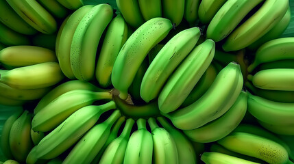 close view of pile of fresh green bananas, abundant harvest of bananas. - Powered by Adobe