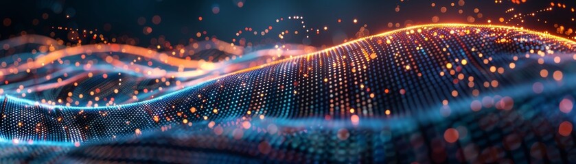 Fototapeta premium Connected dot points with gradients and aesthetic waves, internationalization of social networks and businesses.