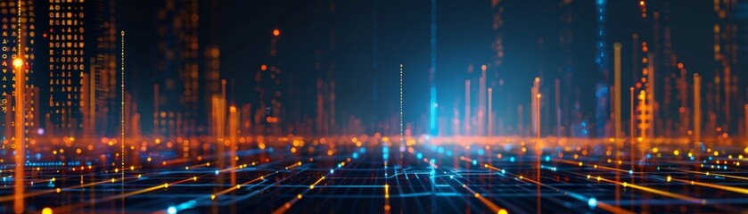 Obraz premium The concept of smart city and abstract dot point is linked by gradient line and intricate wave line design, making use of big data connectivity technology.
