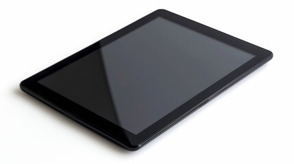 On a white background, an isolated black tablet computer displays a blank screen