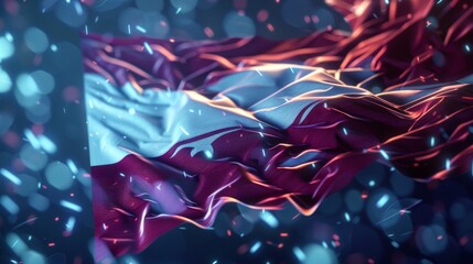 Obraz premium 3D illustration of Qatari flying flag blowing in the wind. Full page Qatari flying flag.