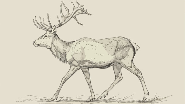 recommend clip art: Outline drawing of walking male deer reindeer hart or