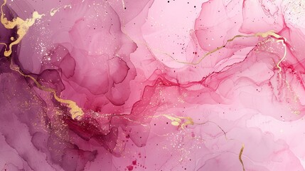 The background is a soft rose pink with golden cracks. Blush marble alcohol ink drawing effect. Modern illustration design template for wedding invitations, menus, RSVP cards, and more.