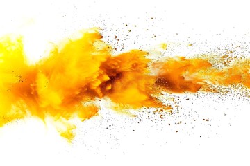 Abstract yellow powder explosion  A bright yellow powder explosion on a white background.