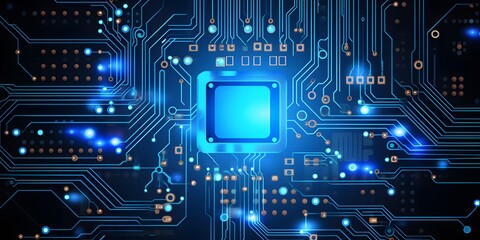 Futuristic Digital Circuit Board with Glowing Nodes