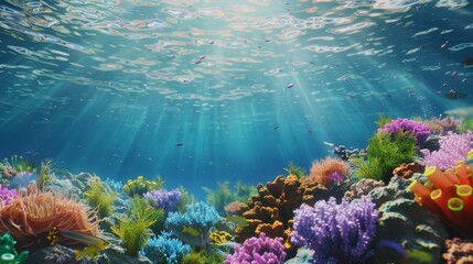 Underwater scene of picturesque coral reef. Based on generative artificial intelligence