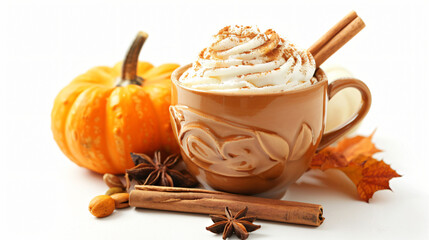 Cup of pumpkin spice latte with whipped cream squashes