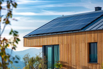 Fototapeta premium Solar panels on the roof of a beautiful modern home 