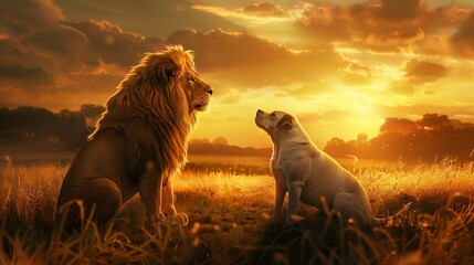 Beside it, the dog, representing the sacrifice, sits calmly with a peaceful demeanor.
