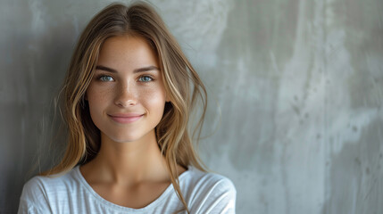 Enchanting Elegance: Captivating Portrait of a Young Woman. A young woman with striking beauty and grace strikes a pose for a portrait, exuding confidence and allure.
