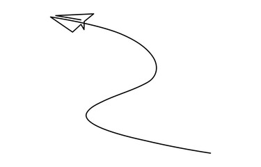 Fototapeta premium Continuous line drawing of paper plane, Continuous one line drawing Pointing location at map and paper plane, hand drawn way destination continuous contour,trendy template direction, gps navigation co