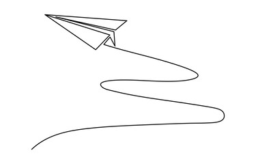 Continuous line drawing of paper plane, Continuous one line drawing Pointing location at map and paper plane, hand drawn way destination continuous contour,trendy template direction, gps navigation co
