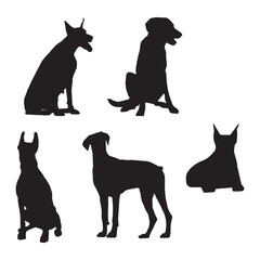 Dobermann Dog Silhouette Vector Illustration Set